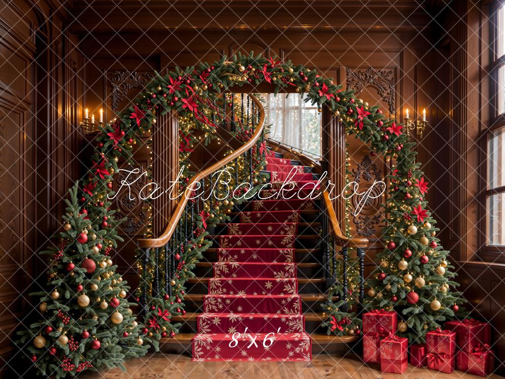 Kate Christmas Tree Arch Vintage Stairs Backdrop Designed by Emetselch - Kate Backdrop AU