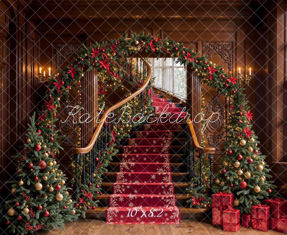 Kate Christmas Tree Arch Vintage Stairs Backdrop Designed by Emetselch - Kate Backdrop AU