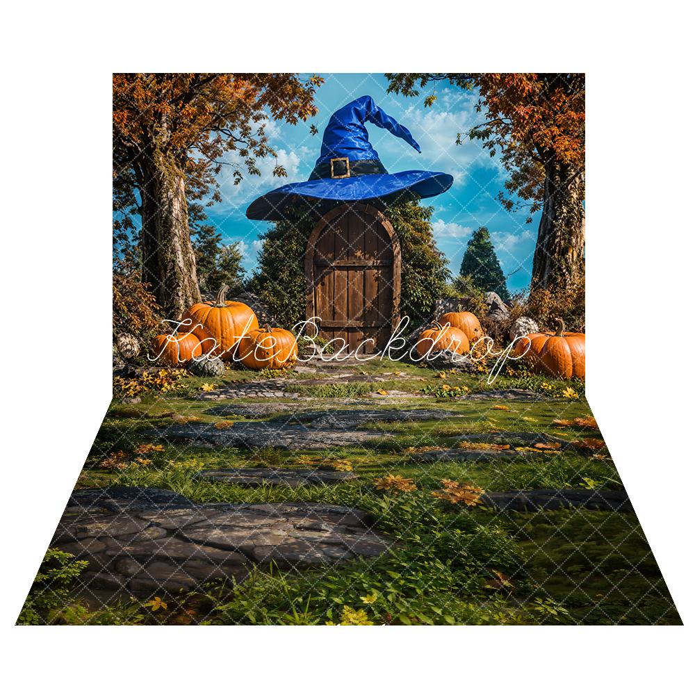 Kate Halloween Magic Hat House Backdrop+Green Grass Stones Floor Backdrop - Kate Backdrop AU