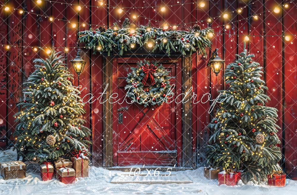 Kate Christmas Red Wooden House Backdrop Designed by Emetselch - Kate Backdrop AU