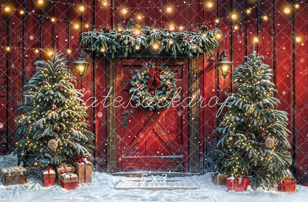 Kate Christmas Red Wooden House Backdrop Designed by Emetselch - Kate Backdrop AU