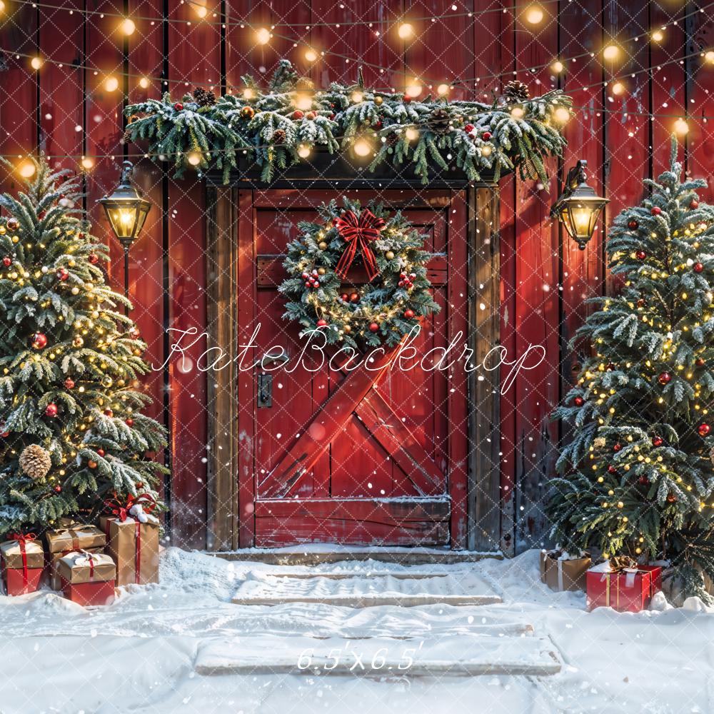 Kate Christmas Red Wooden House Backdrop Designed by Emetselch - Kate Backdrop AU