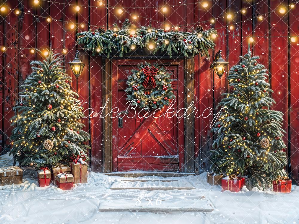 Kate Christmas Red Wooden House Backdrop Designed by Emetselch - Kate Backdrop AU