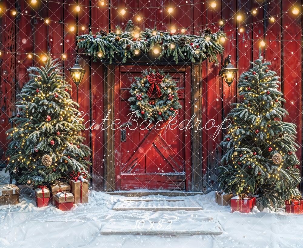Kate Christmas Red Wooden House Backdrop Designed by Emetselch - Kate Backdrop AU