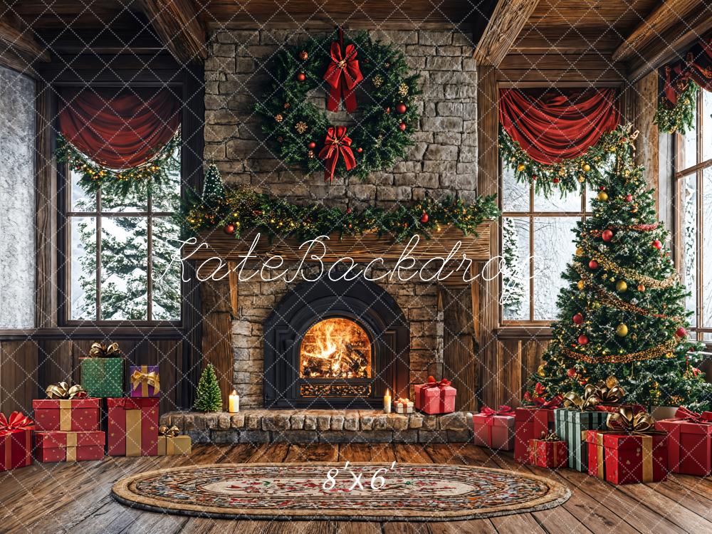 Kate Christmas Tree Fireplace Gift Box Backdrop Designed by Emetselch - Kate Backdrop AU