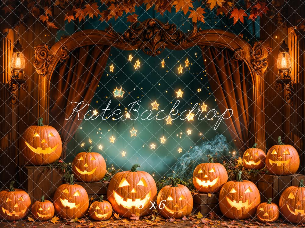 Kate Halloween Pumpkin Lanterns Star Lights Vintage Arch Backdrop Designed by Emetselch - Kate Backdrop AU