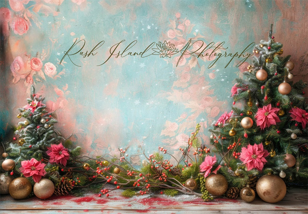 Kate Pink Poinsettia Christmas Backdrop Designed by Laura Bybee - Kate Backdrop AU