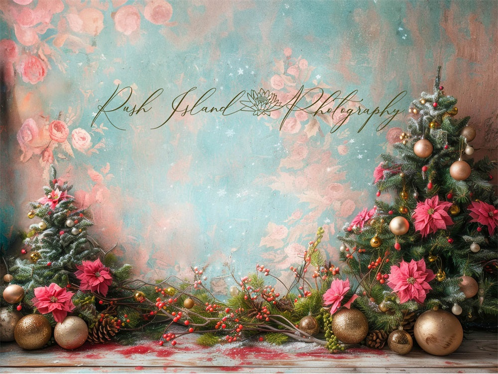 Kate Pink Poinsettia Christmas Backdrop Designed by Laura Bybee - Kate Backdrop AU