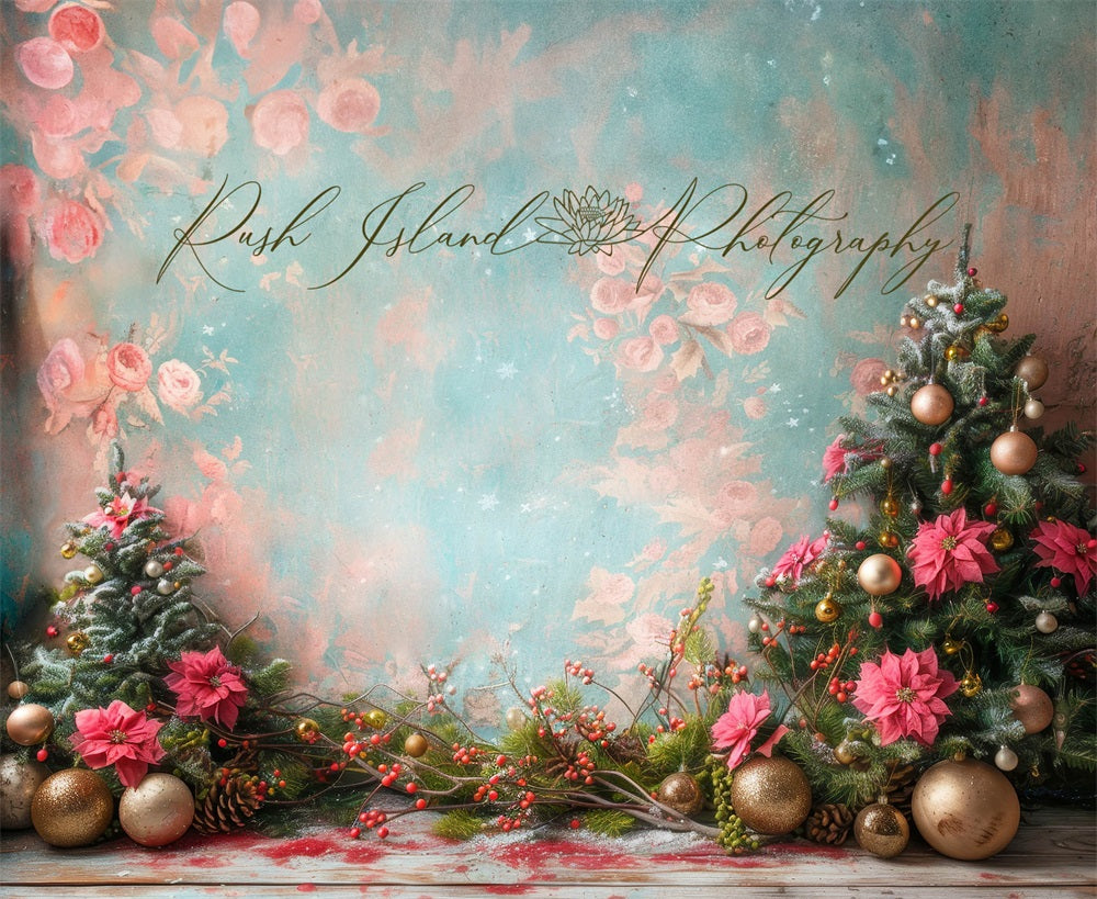 Kate Pink Poinsettia Christmas Backdrop Designed by Laura Bybee - Kate Backdrop AU