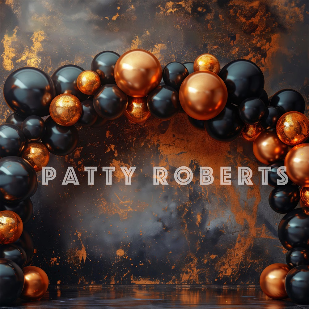 Kate Black and Orange Balloon Arch Backdrop Designed by Patty Robert - Kate Backdrop AU