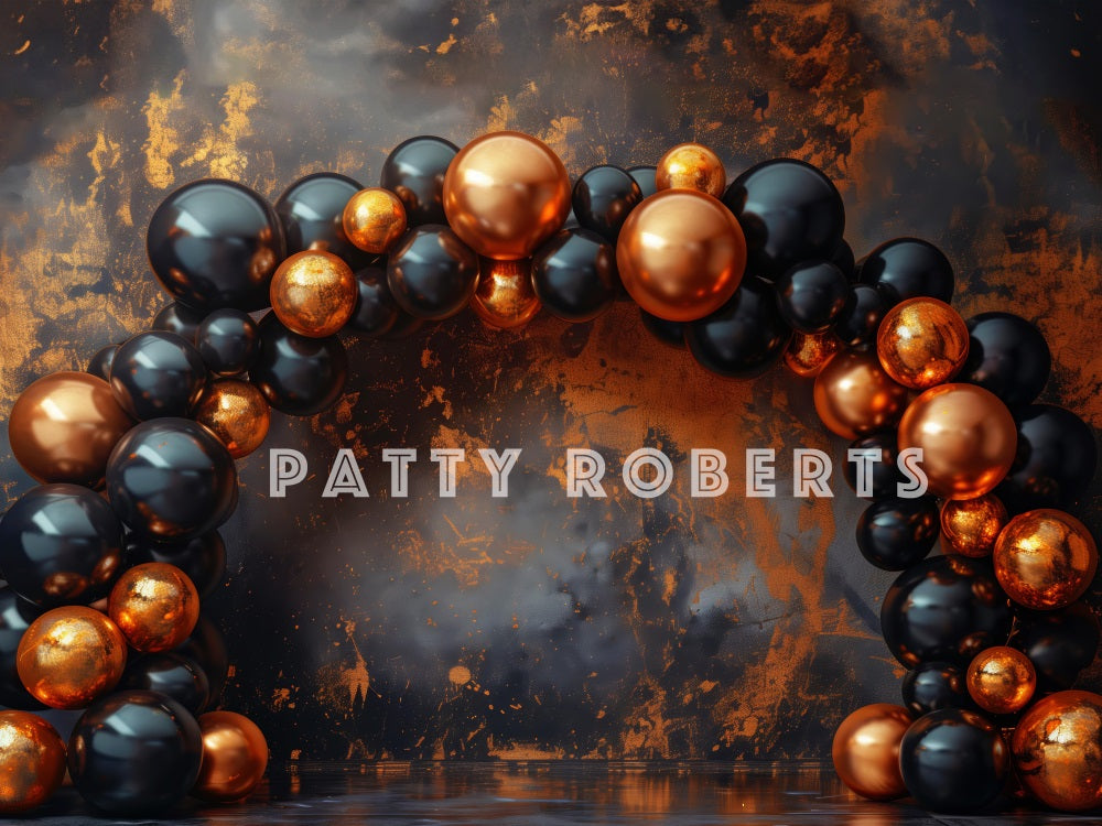 Kate Black and Orange Balloon Arch Backdrop Designed by Patty Robert - Kate Backdrop AU