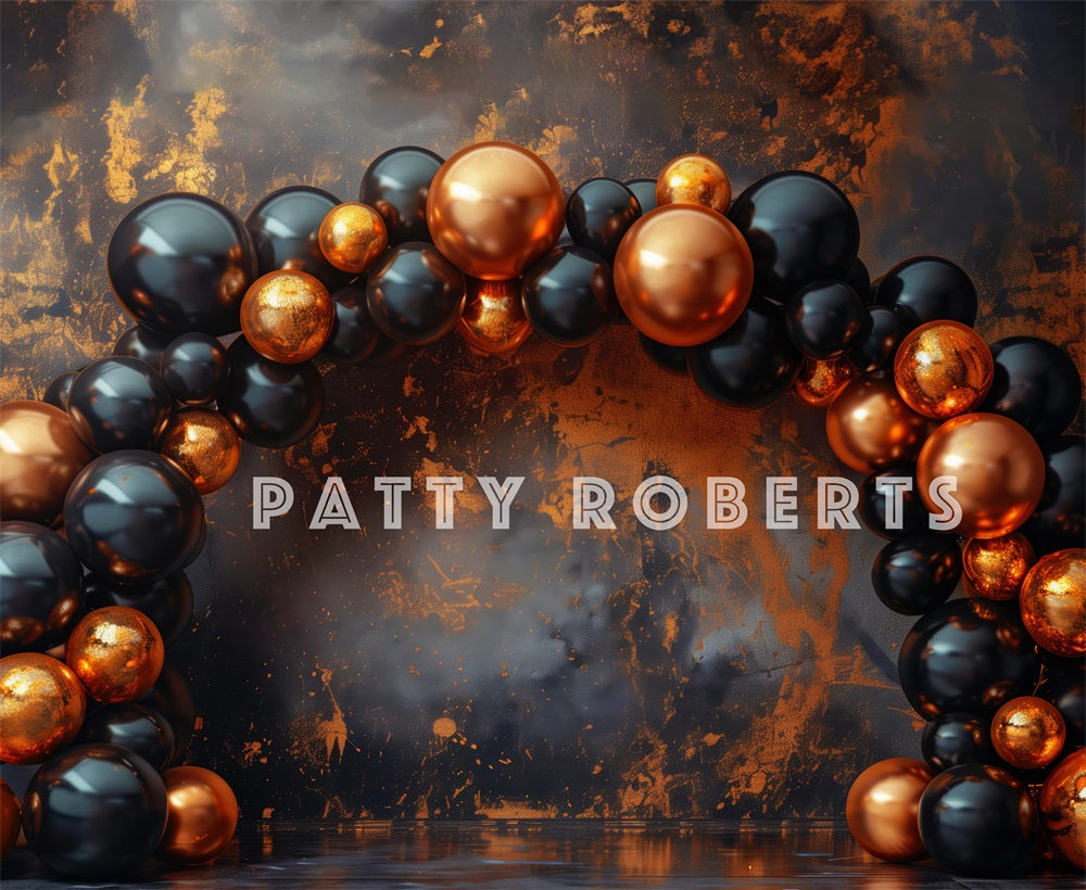 Kate Black and Orange Balloon Arch Backdrop Designed by Patty Robert - Kate Backdrop AU