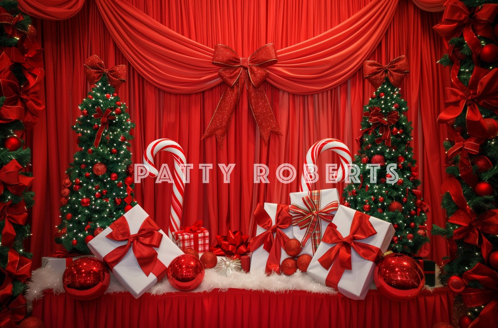 Kate Red Christmas Curtain With Gifts Backdrop Designed by Patty Robert - Kate Backdrop AU