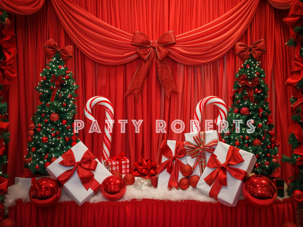 Kate Red Christmas Curtain With Gifts Backdrop Designed by Patty Robert - Kate Backdrop AU