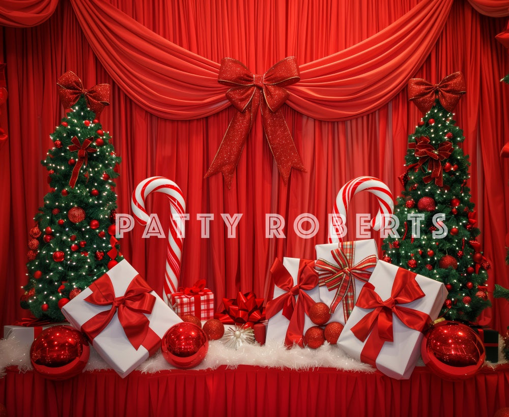 Kate Red Christmas Curtain With Gifts Backdrop Designed by Patty Robert - Kate Backdrop AU