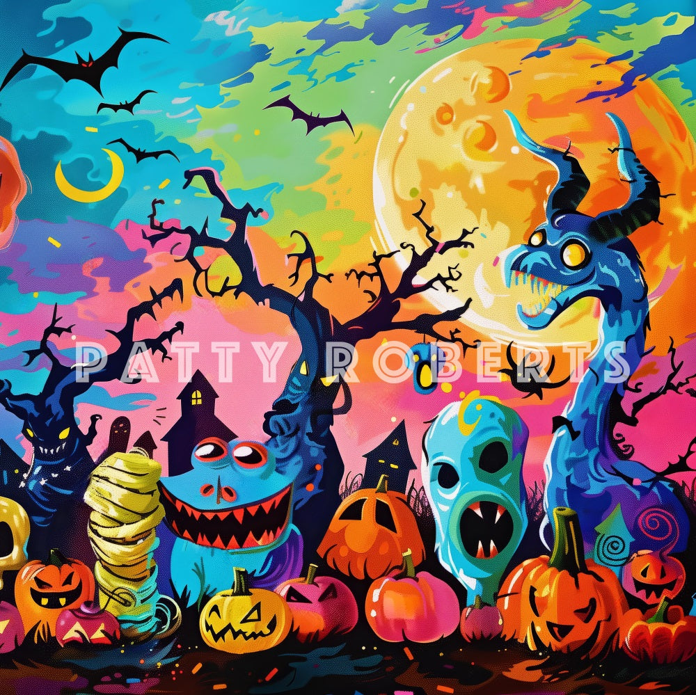 Kate Halloween Monsters Graffiti Backdrop Designed by Patty Robert - Kate Backdrop AU