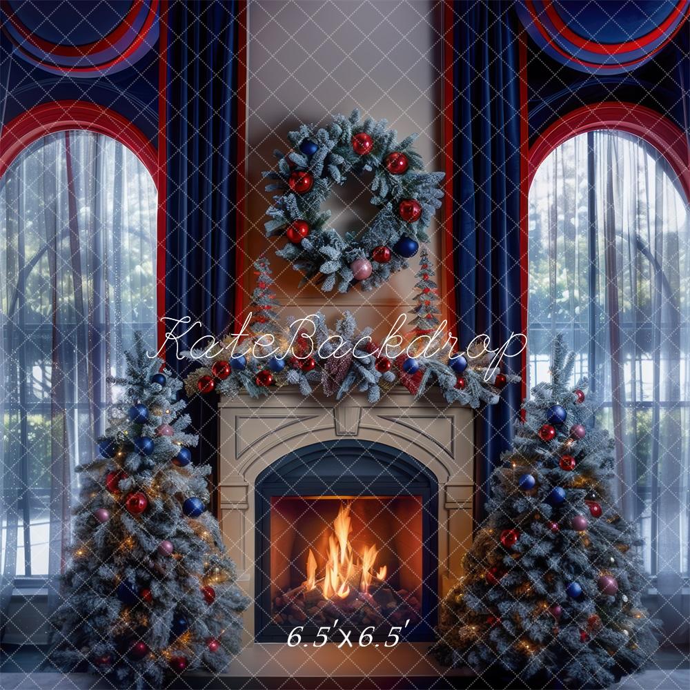 Kate Navy Red Christmas Window Backdrop Designed by Mini MakeBelieve - Kate Backdrop AU