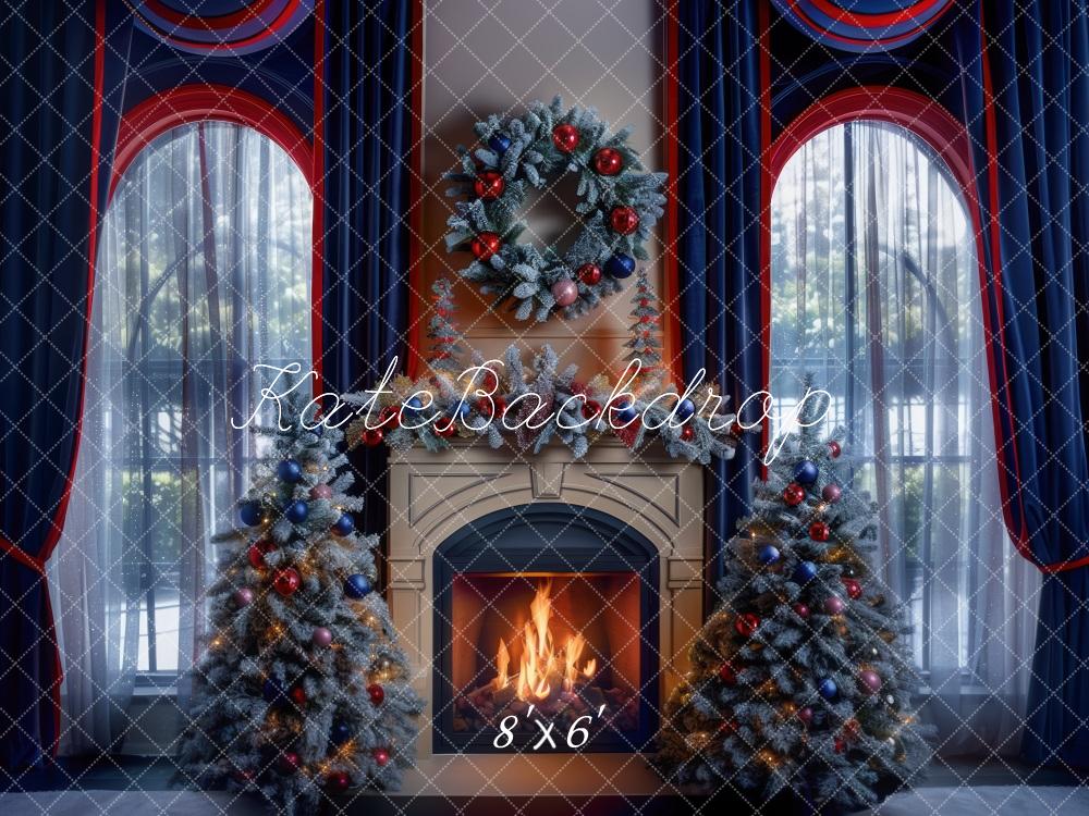 Kate Navy Red Christmas Window Backdrop Designed by Mini MakeBelieve - Kate Backdrop AU