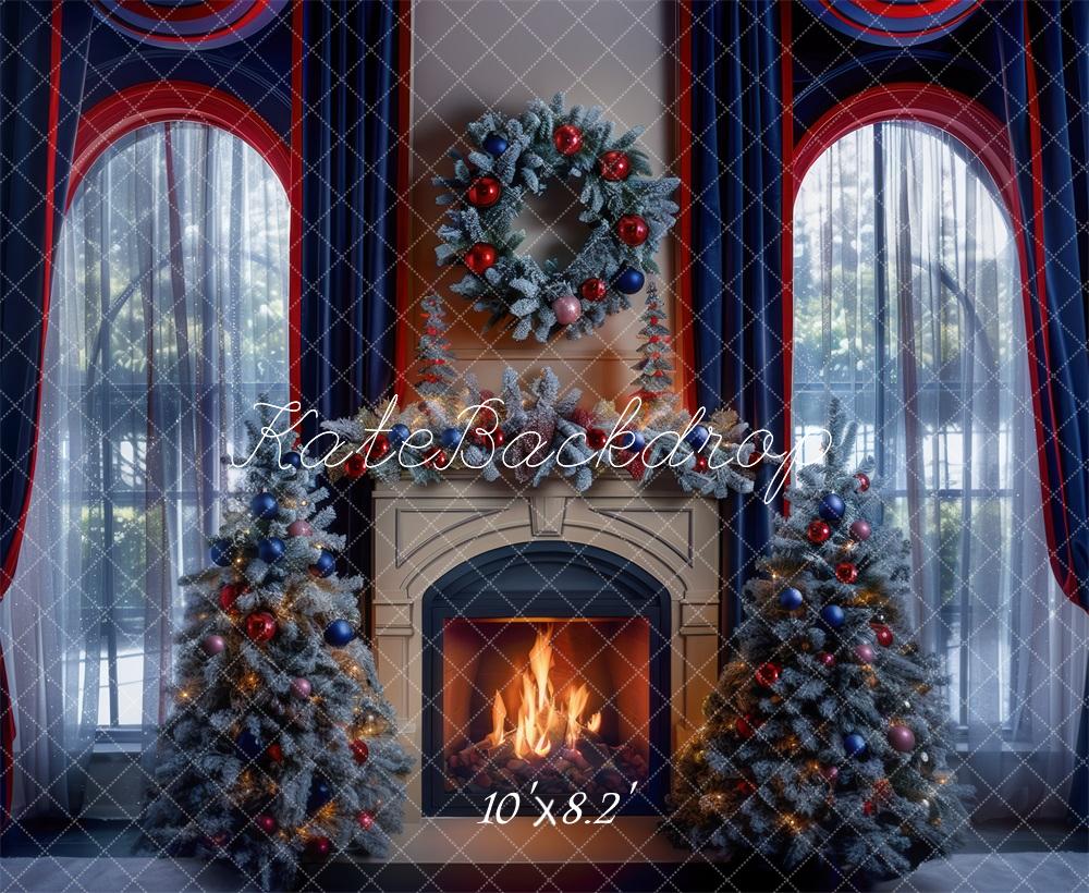 Kate Navy Red Christmas Window Backdrop Designed by Mini MakeBelieve - Kate Backdrop AU