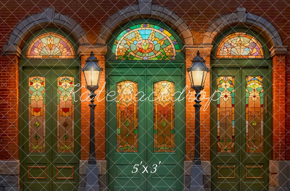 Kate Retro Backdrop Green Door Stained Glass Window Designed by Emetselch - Kate Backdrop AU