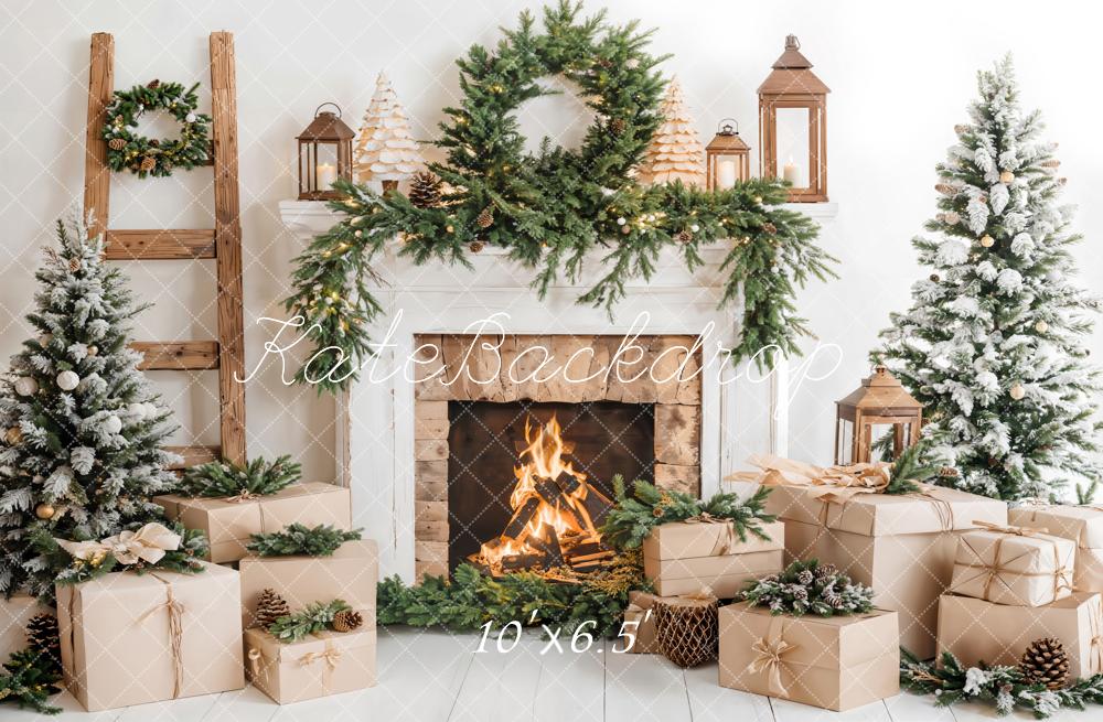Kate Christmas Tree White Fireplace Gift Box Backdrop Designed by Emetselch - Kate Backdrop AU