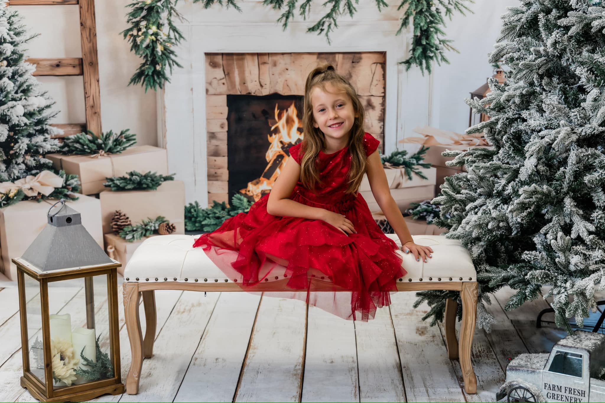 Kate Christmas Tree White Fireplace Gift Box Backdrop Designed by Emetselch - Kate Backdrop AU