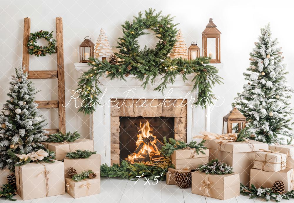 Kate Christmas Tree White Fireplace Gift Box Backdrop Designed by Emetselch - Kate Backdrop AU