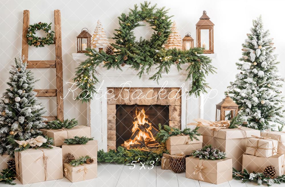 Kate Christmas Tree White Fireplace Gift Box Backdrop Designed by Emetselch - Kate Backdrop AU