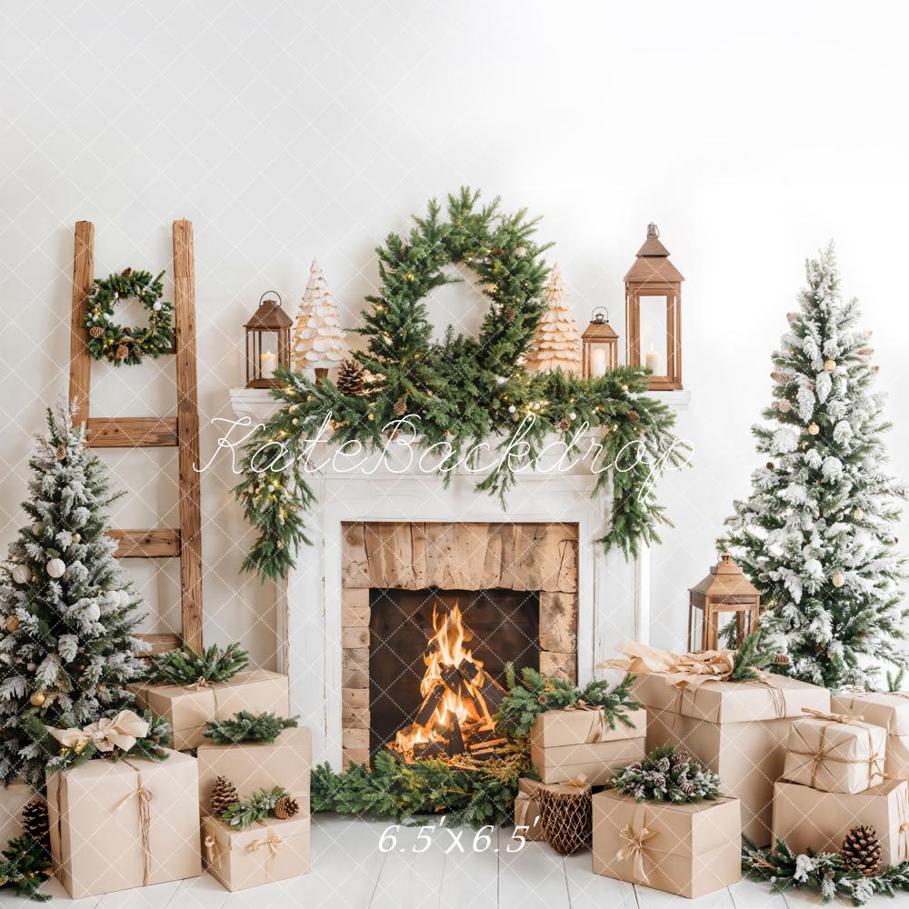 Kate Christmas Tree White Fireplace Gift Box Backdrop Designed by Emetselch - Kate Backdrop AU
