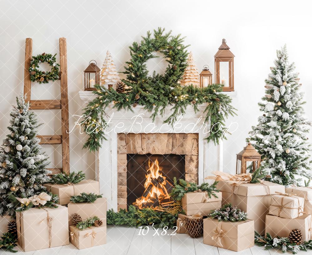 Kate Christmas Tree White Fireplace Gift Box Backdrop Designed by Emetselch - Kate Backdrop AU
