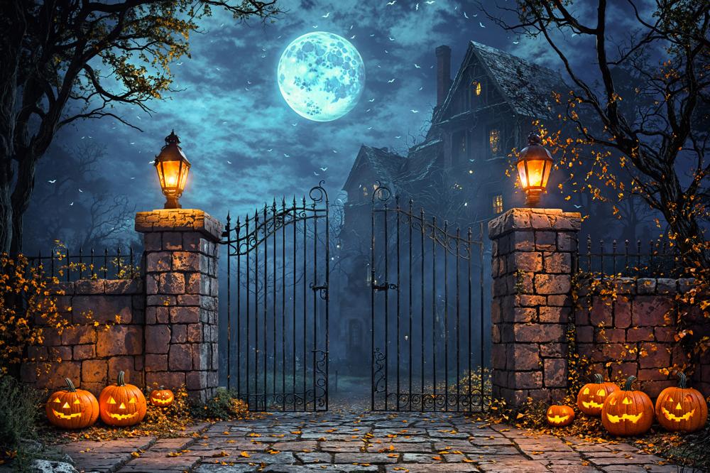 Kate Halloween Moon Castle Pumpkin Backdrop Designed by Emetselch - Kate Backdrop AU