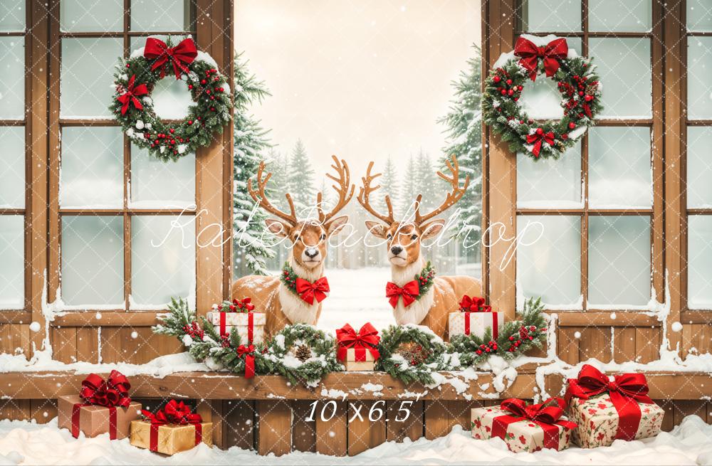 Kate Christmas Elks Winter Snow Backdrop Designed by Emetselch - Kate Backdrop AU