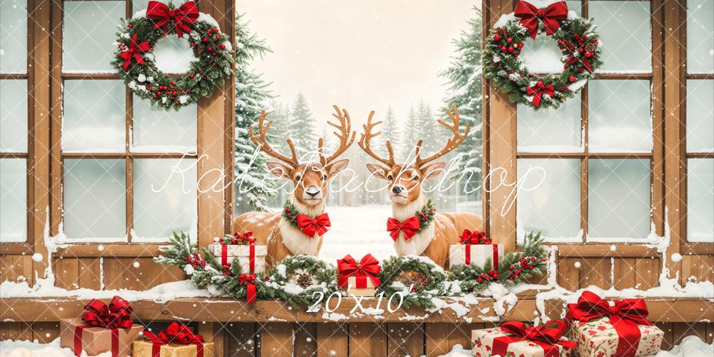 Kate Christmas Elks Winter Snow Backdrop Designed by Emetselch - Kate Backdrop AU