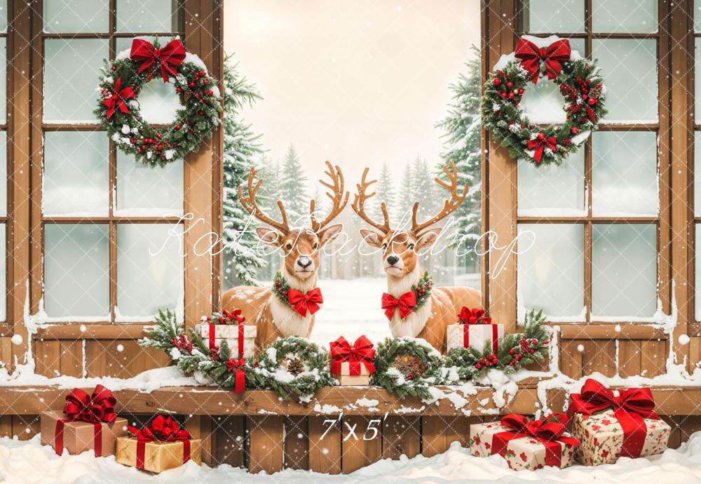 Kate Christmas Elks Winter Snow Backdrop Designed by Emetselch - Kate Backdrop AU