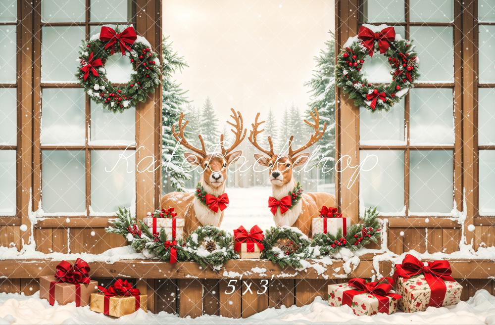 Kate Christmas Elks Winter Snow Backdrop Designed by Emetselch - Kate Backdrop AU