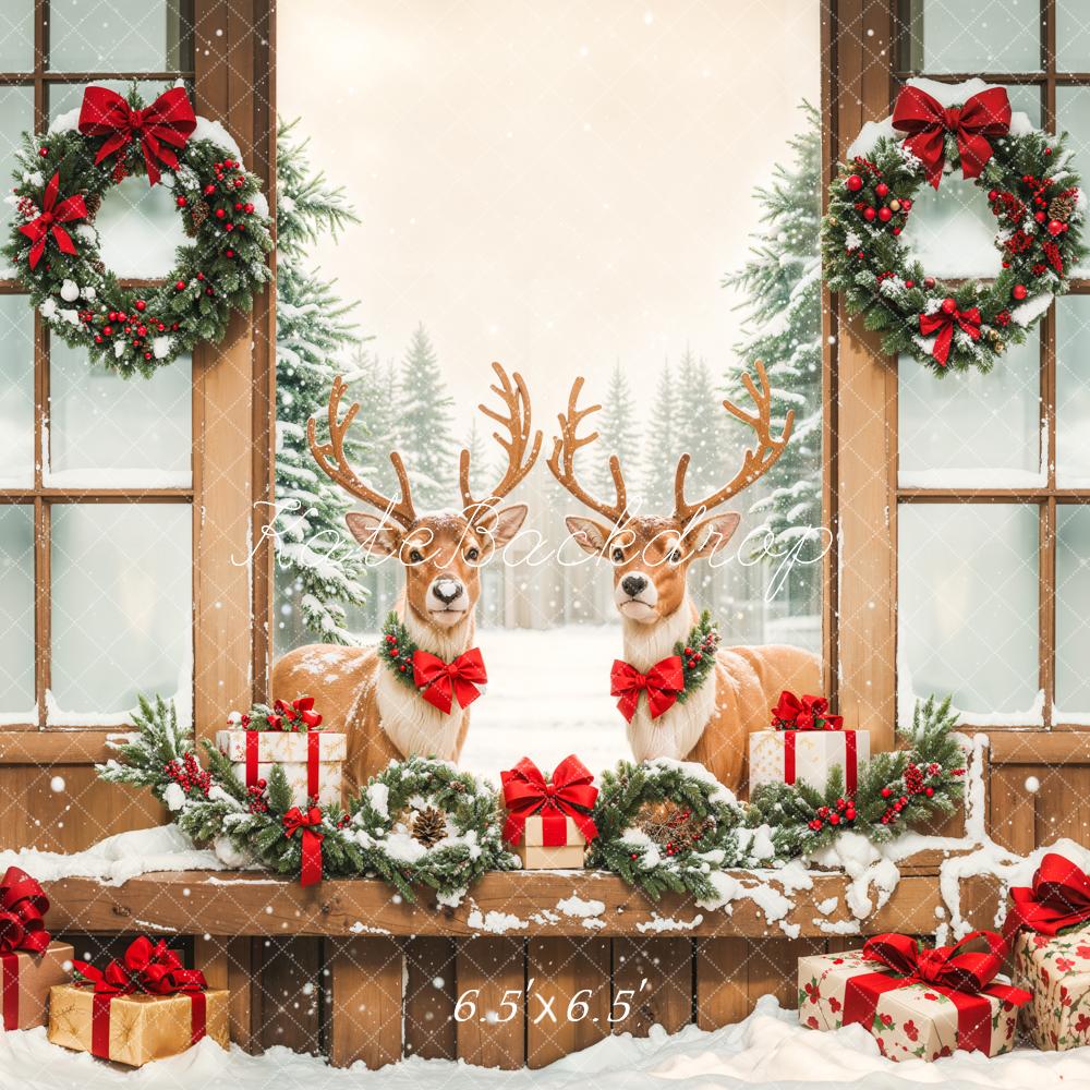 Kate Christmas Elks Winter Snow Backdrop Designed by Emetselch - Kate Backdrop AU