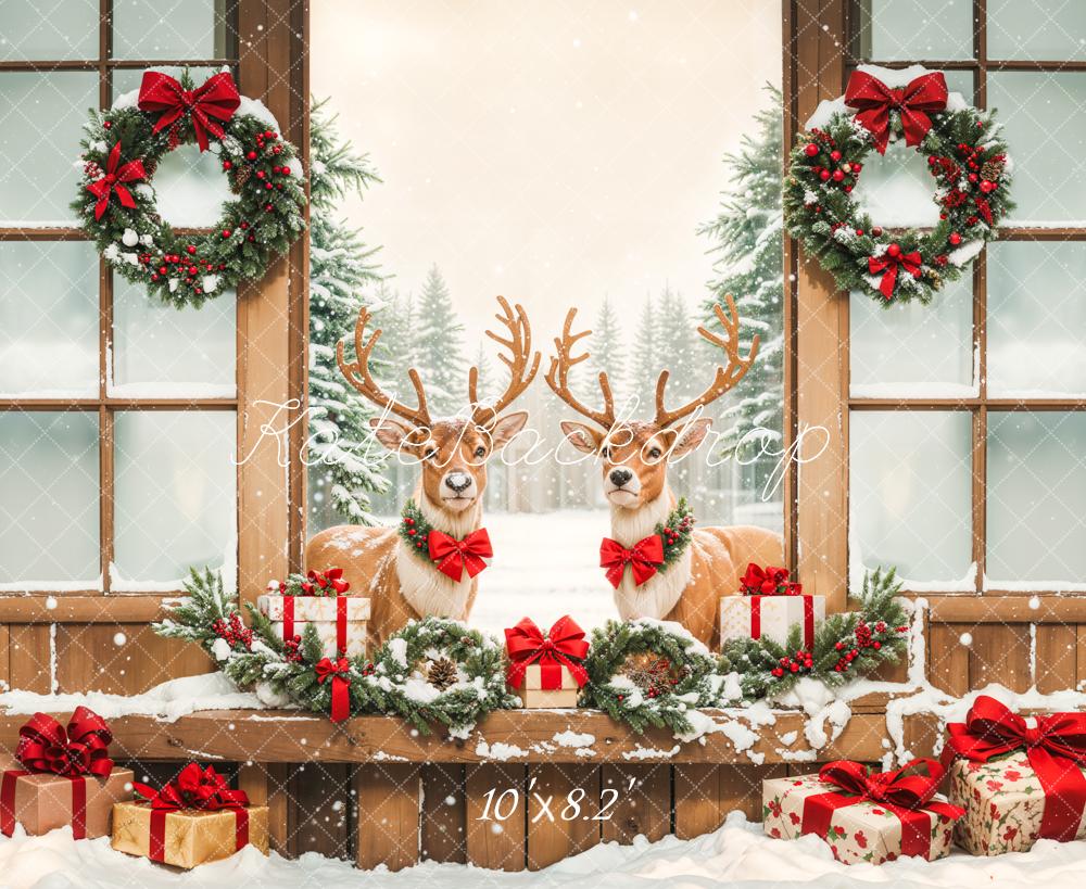Kate Christmas Elks Winter Snow Backdrop Designed by Emetselch - Kate Backdrop AU