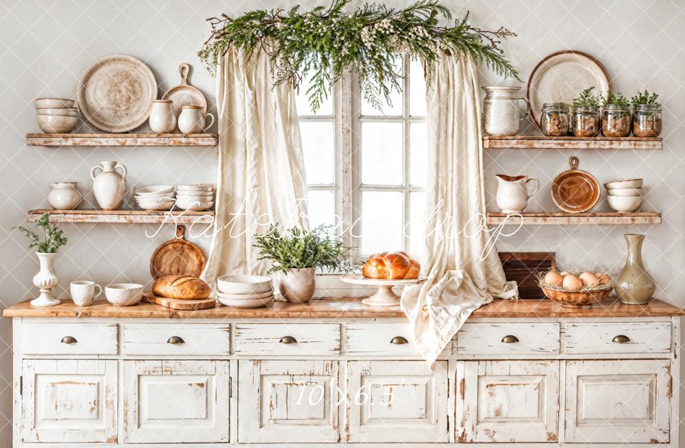 Kate Christmas Kitchen White Cabinet Plates Backdrop Designed by Emetselch - Kate Backdrop AU