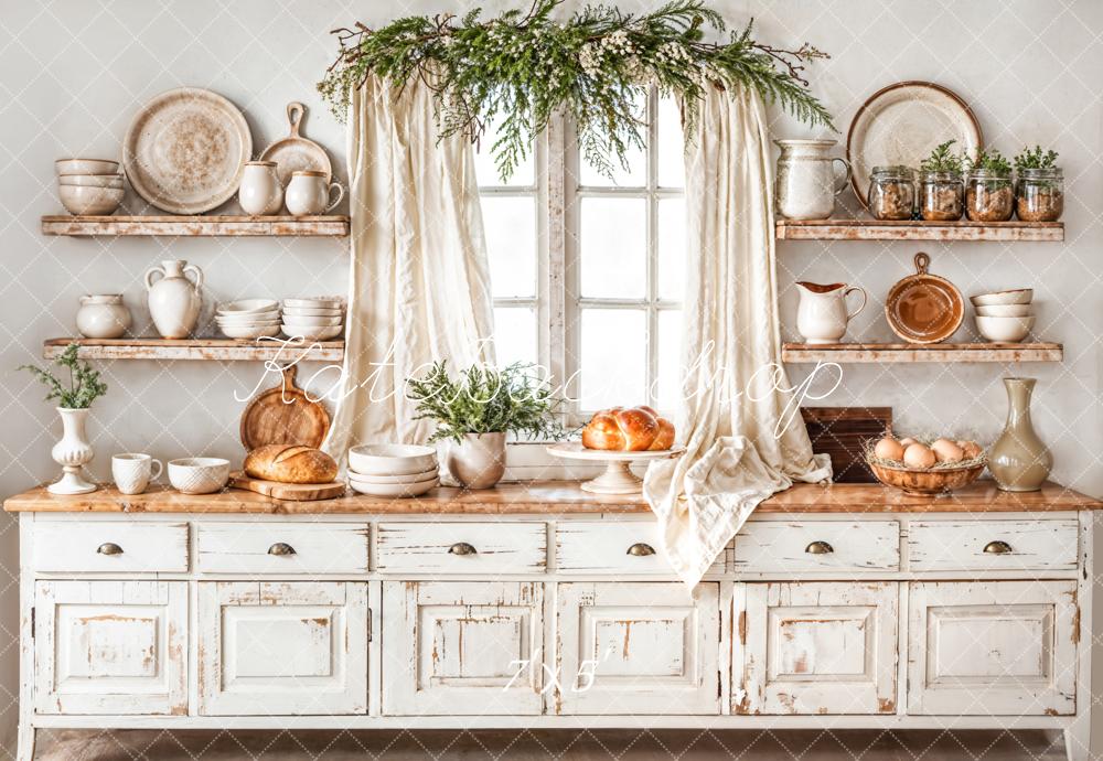 Kate Christmas Kitchen White Cabinet Plates Backdrop Designed by Emetselch - Kate Backdrop AU