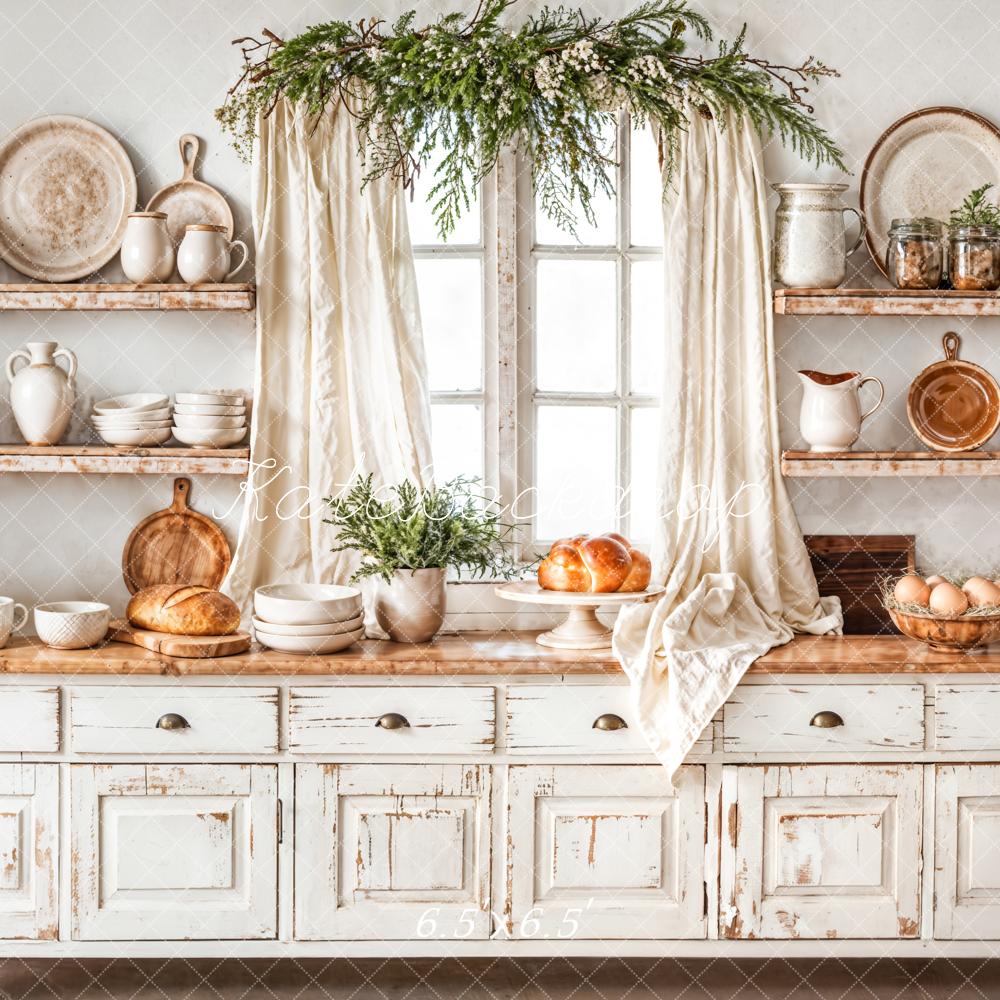 Kate Christmas Kitchen White Cabinet Plates Backdrop Designed by Emetselch - Kate Backdrop AU