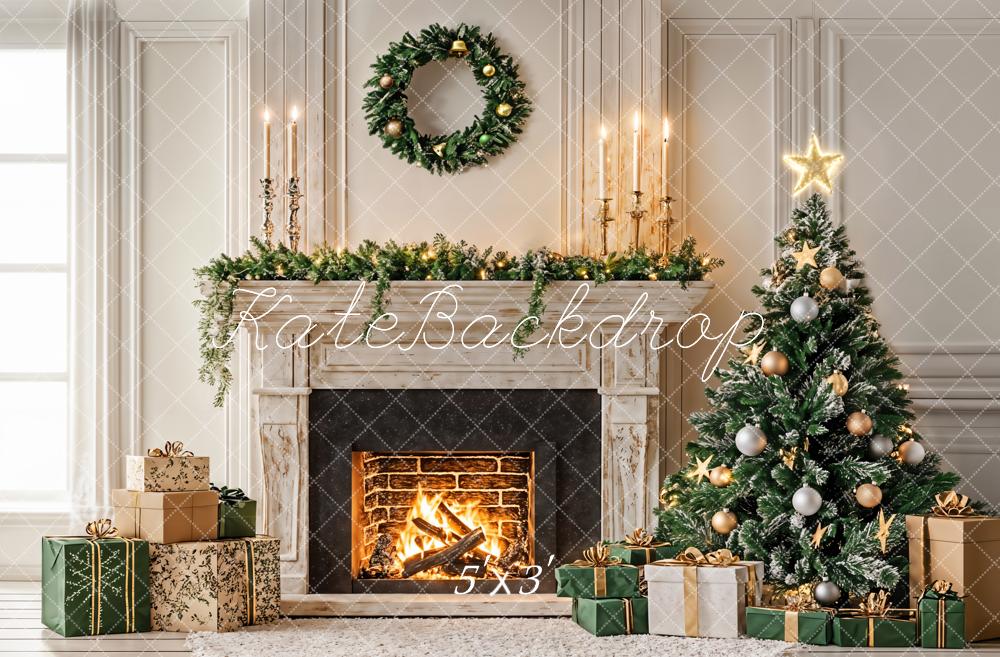Kate Christmas Tree Candle Fireplace Backdrop Designed by Emetselch - Kate Backdrop AU