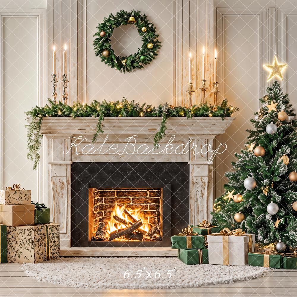 Kate Christmas Tree Candle Fireplace Backdrop Designed by Emetselch - Kate Backdrop AU