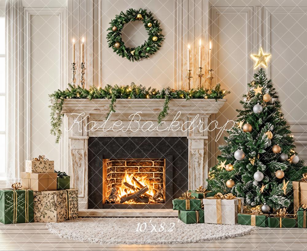 Kate Christmas Tree Candle Fireplace Backdrop Designed by Emetselch - Kate Backdrop AU