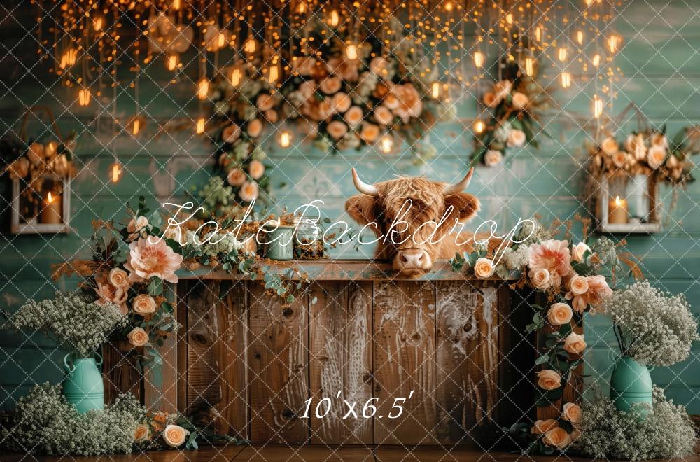Kate Highland Cow Rustic Decor Backdrop Designed by Patty Robert - Kate Backdrop AU