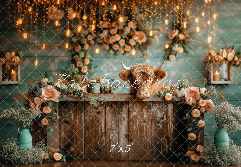 Kate Highland Cow Rustic Decor Backdrop Designed by Patty Robert - Kate Backdrop AU