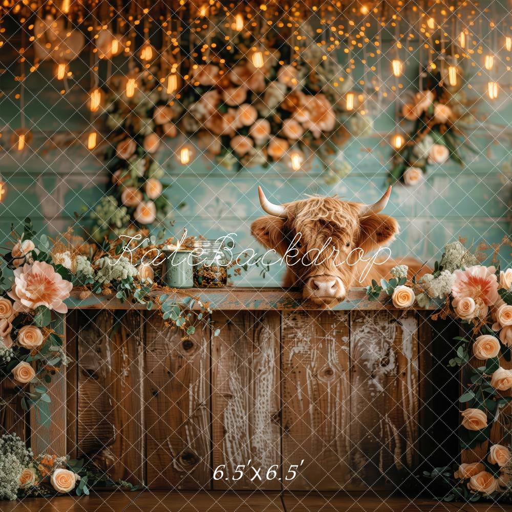 Kate Highland Cow Rustic Decor Backdrop Designed by Patty Robert - Kate Backdrop AU