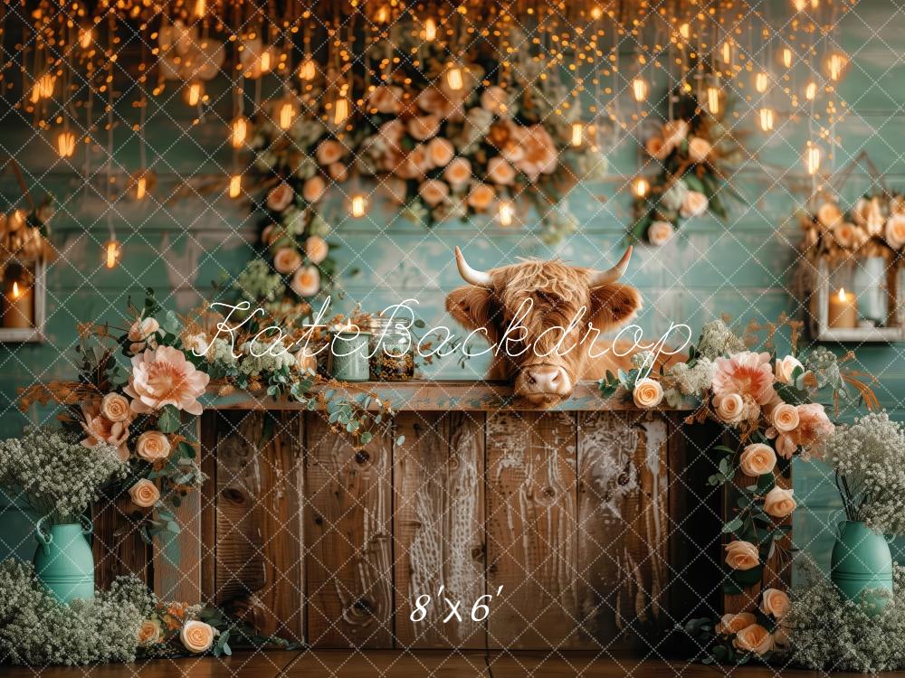 Kate Highland Cow Rustic Decor Backdrop Designed by Patty Robert - Kate Backdrop AU