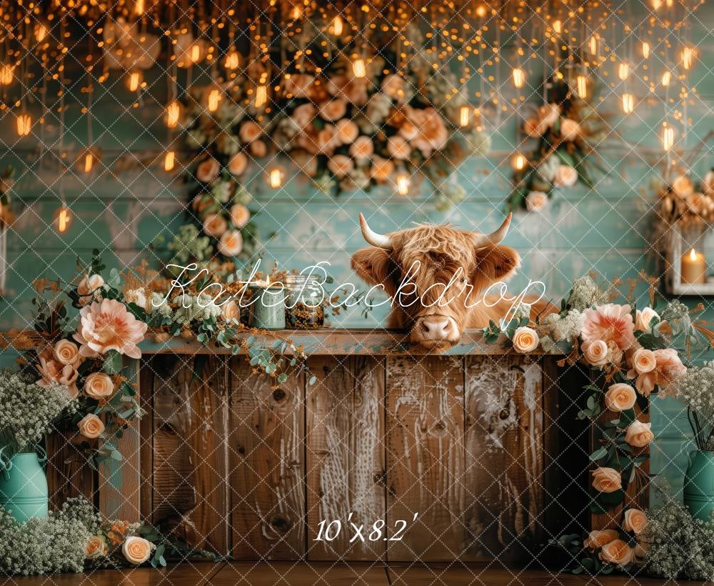 Kate Highland Cow Rustic Decor Backdrop Designed by Patty Robert - Kate Backdrop AU