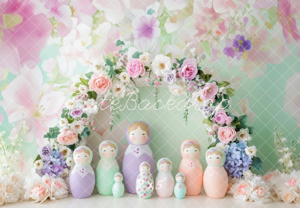 Kate Pastel Floral Matryoshka Dolls Backdrop Designed by Patty Robert - Kate Backdrop AU