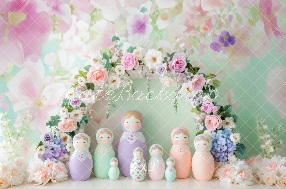 Kate Pastel Floral Matryoshka Dolls Backdrop Designed by Patty Robert - Kate Backdrop AU
